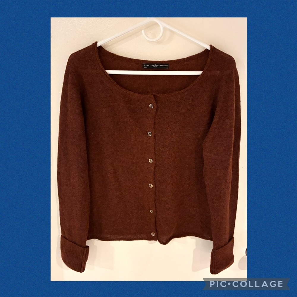 Peruvian Connection Burgundy Alpaca Button-Up Cardigan